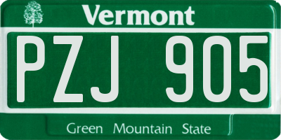 VT license plate PZJ905