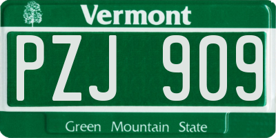 VT license plate PZJ909