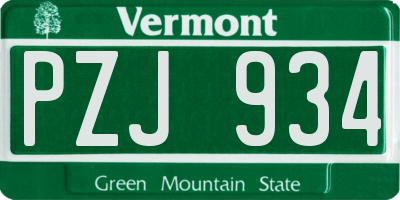 VT license plate PZJ934