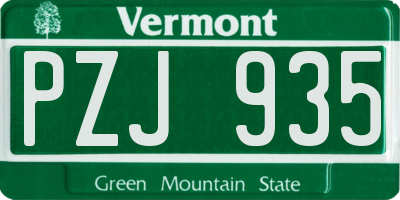 VT license plate PZJ935