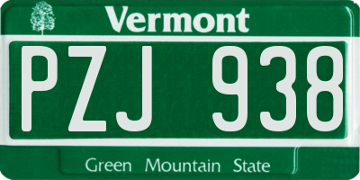 VT license plate PZJ938