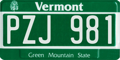 VT license plate PZJ981