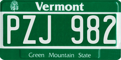 VT license plate PZJ982