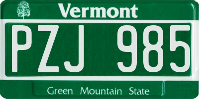 VT license plate PZJ985