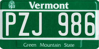 VT license plate PZJ986