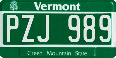 VT license plate PZJ989