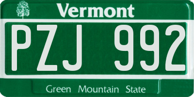 VT license plate PZJ992