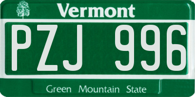 VT license plate PZJ996