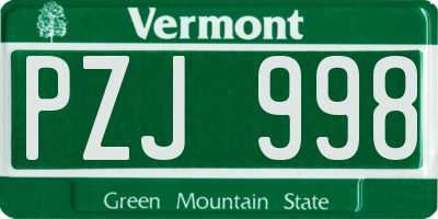 VT license plate PZJ998