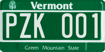 VT license plate PZK001