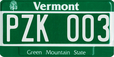 VT license plate PZK003