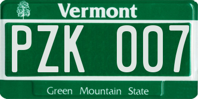 VT license plate PZK007