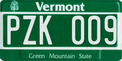 VT license plate PZK009