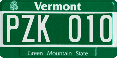 VT license plate PZK010