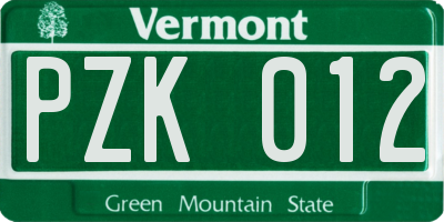 VT license plate PZK012