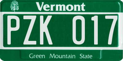 VT license plate PZK017