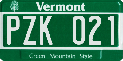VT license plate PZK021