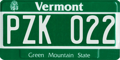 VT license plate PZK022