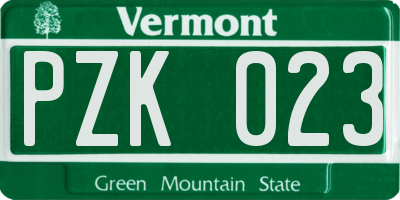 VT license plate PZK023