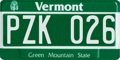 VT license plate PZK026