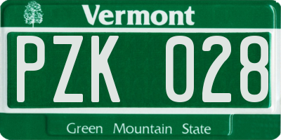 VT license plate PZK028