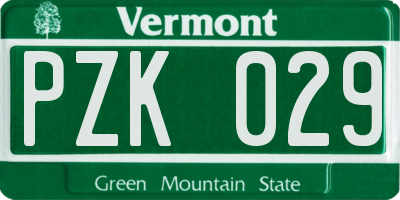 VT license plate PZK029