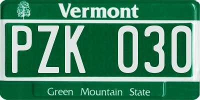 VT license plate PZK030