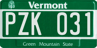 VT license plate PZK031