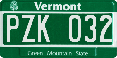 VT license plate PZK032