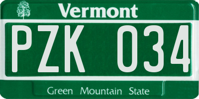 VT license plate PZK034