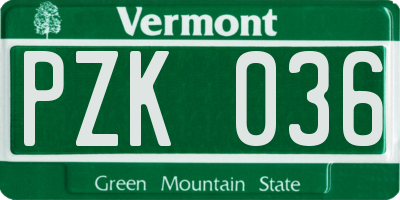 VT license plate PZK036
