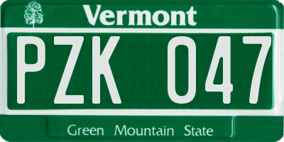 VT license plate PZK047
