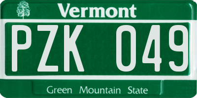 VT license plate PZK049