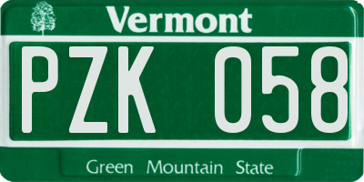 VT license plate PZK058