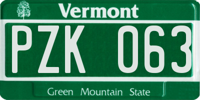 VT license plate PZK063