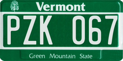 VT license plate PZK067