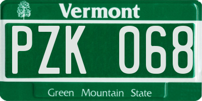 VT license plate PZK068