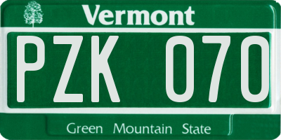 VT license plate PZK070