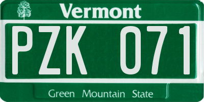 VT license plate PZK071
