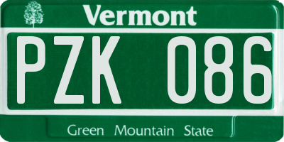 VT license plate PZK086
