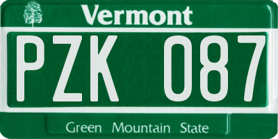 VT license plate PZK087