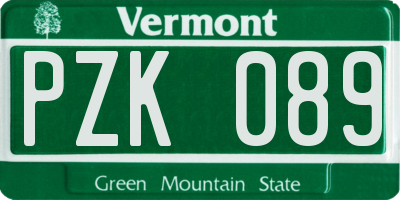VT license plate PZK089