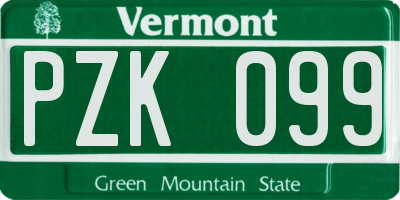 VT license plate PZK099