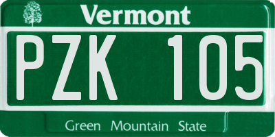 VT license plate PZK105