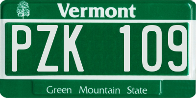 VT license plate PZK109