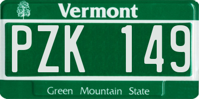 VT license plate PZK149