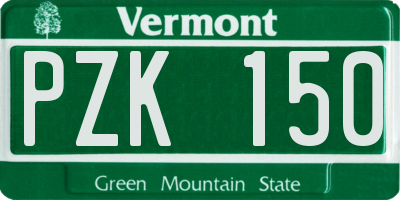 VT license plate PZK150