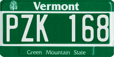 VT license plate PZK168