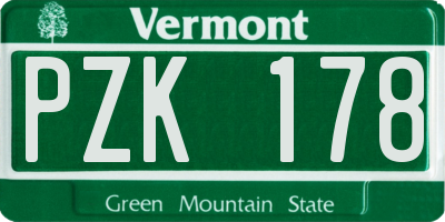 VT license plate PZK178