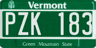 VT license plate PZK183